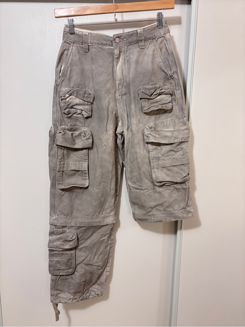 Zara Twojeys Y2K Mens Detachable Cargo Pants Size 29 Baggy Streetwear Logo Jorts